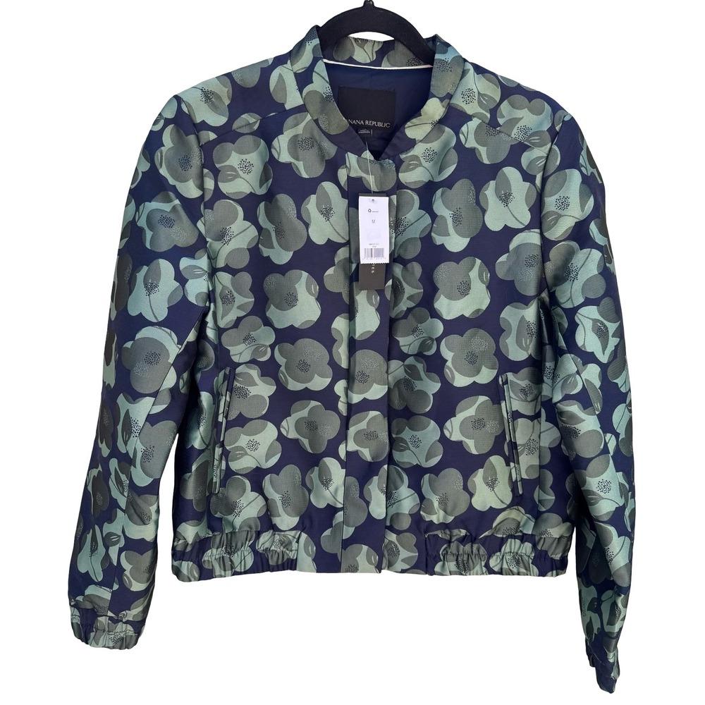 Banana Republic Preppy Botanical Floral Jacquard Brocade Bomber Jacket M NEW